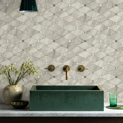 STICKGOO 10 Sheets Peel and Stick Backsplash, Beige | Stick on Mosaic Tiles, Matte PVC Mixed Metal Gold, Self Adhesive Tiles for Kitchen, Fireplace, RV