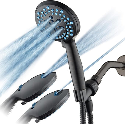 AquaCare New 8-mode High Pressure Handheld Shower Head w/ 2-way Power Wash | Stay Clean Nozzles, Dual Power Wash for Tub, Tile & Pets, Long 6 ft. Stainless Steel Hose, Wall & Overhead Brackets / Bronze