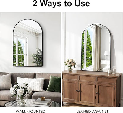 BONEWEI Arched Wall Mirror,30x45 inch Black Arched Mirror Bathroom,Vanity Mirror for Over Sink Metal Frame,Tempered Glass Arch Mirrors for Bedroom,Entryway,Living Room,Home Decor Shatter-Proof