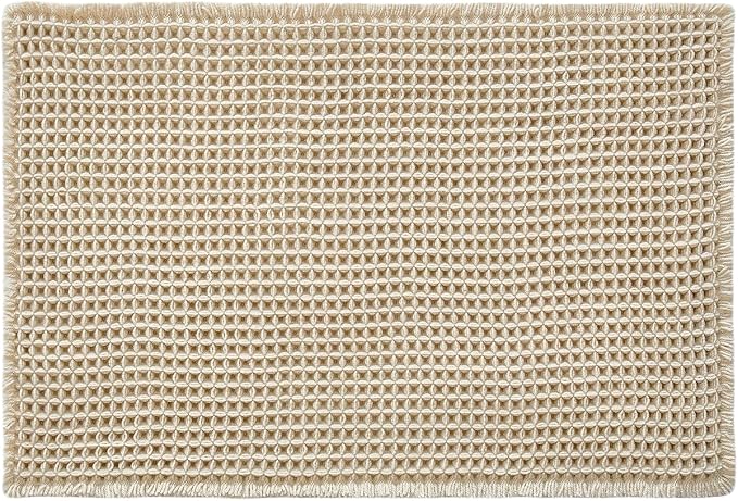TYUU Waffle Bath Mat, Boho Bathroom Rugs Non Slip, 30x20 Pale Beige | Super Absorbent Quick Dry Bath Rug, Non-Slip Backing, Soft Waffle Washable Farmhouse Bathroom Mats, Tub, Shower & Home Decor