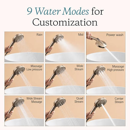 High Pressure Handheld 5-Stage Filtered Shower Head, Hard Water | Removes chlorine & heavy metals for healthier hair & skin; water softener shower filter, dermatologist-formulated
