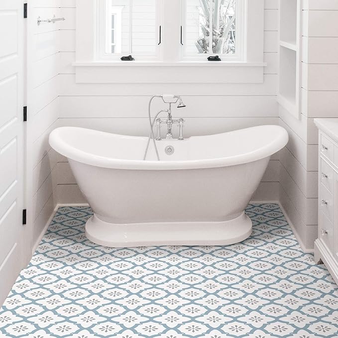 FloorPops FP2943 Alfama Peel & Stick Floor Tiles, Multicolor, Blue (Pack of 2)