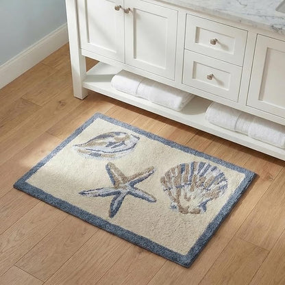 Madison Park Bayside Tufted Bath Rug Cotton Non-Slip, 21 x 34, Blue