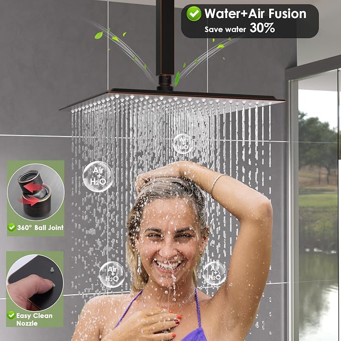 Enga Dual Shower Head Shower System with Body Jets, 12" Ceiling Mounted Rain Shower Head & 6" Wall Mounted Head Full Body Rainfall Shower Faucet with Valve Kit, Oil Rubbed Bronze