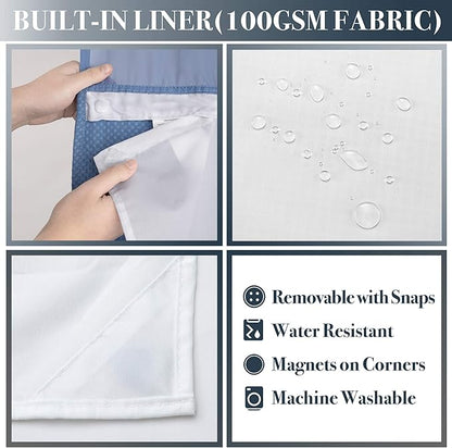 N&Y HOME Waffle Weave Shower Curtain with Snap-in Fabric Liner & Hooks Set - Hotel Style, Water-Repellent & Washable, Heavyweight Fabric & Mesh Top Window - 71x72, Moonlight Blue