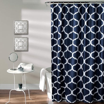 Lush Decor Geo Shower Curtain Single 72"W x 72"L Navy - Trellis Shower Curtains for Bathroom - Navy Bathroom Curtain