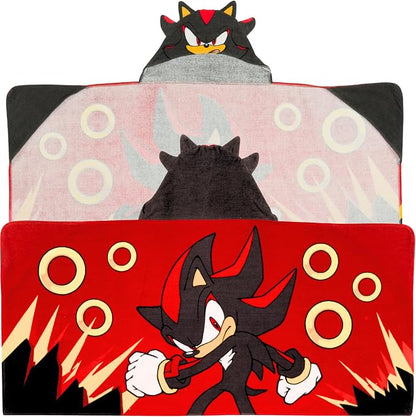 Sonic Shadow The Hedgehog Anime Kids Super Soft Bath/Pool/Beach Cotton Hooded Towel Wrap, 50 in x 24 in, (Officially Licensed Product) By Franco