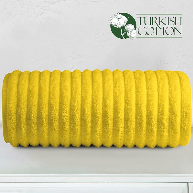 Elegant Comfort 100% Turkish Cotton Corduroy Ribbed Luxury Jumbo Bath Towel Ultra Soft - 35 x 70 Inch - Luxury Spa Premium Hotel Quality Highly Absorbent and Quick Dry Large Bath Towel, Yellow