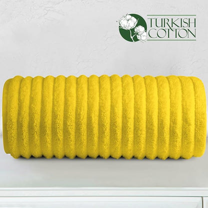 Elegant Comfort 100% Turkish Cotton Corduroy Ribbed Luxury Jumbo Bath Towel Ultra Soft - 35 x 70 Inch - Luxury Spa Premium Hotel Quality Highly Absorbent and Quick Dry Large Bath Towel, Yellow