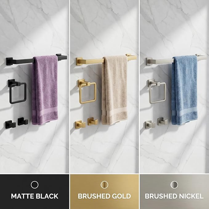 Nevado 5‑Piece Wall Mounted Bathroom Hardware Set | Towel Bar, Toilet Paper Holder, Towel Ring & Robe Hook, Brushed Nickel Bathroom Accessories, 23.6‑Inch Towel Bar