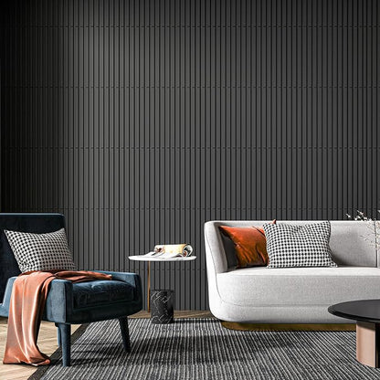 Art3d 3D Fluted Textured Slat Wall Panels, 19.7 x 19.7 in, 12-Pack, Black | PVC, Waterproof, Scratch Proof, Wipeable, Break-Proof, Ideal for Home, Office and Commercial Spaces
