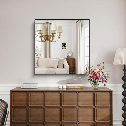 KOCUUY Black Bathroom Mirror, 36x36 Inch Square Mirror for Over Sink, Modern Decorative Wall Mirror for Bedroom Living Room Bathroom, Hang Horizontal/Vertical