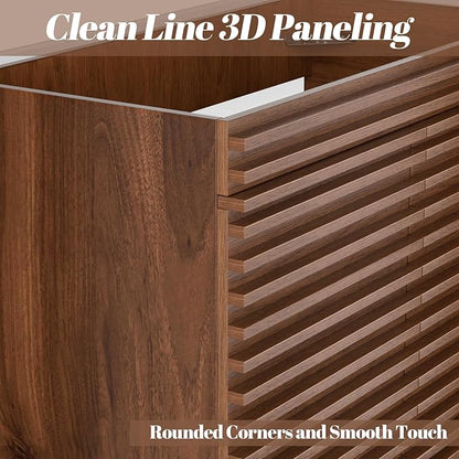ROOMTEC 30" Bathroom Vanity, Mid-Century Wall Mounted Floating Cabinet with 2 Closing Doors, Wood Grain Texture, Walnut (Sink Basin Not Included)