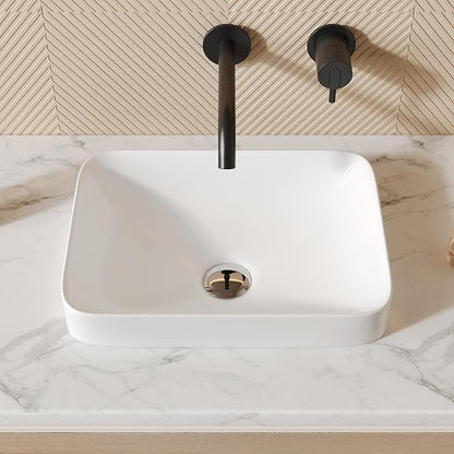 DeerValley Horizon 15.94x12.01 Inch Semi-Recessed Bathroom Vessel Sink, White Ceramic Rectangular Vanity Sink, Model DV-1V0346