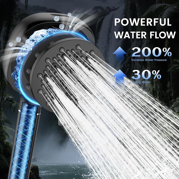 Filtered Shower Head with Handheld, High Pressure 8-mode Shower with Filter | Remove Chlorine for Hard Water, Reduce Dry Itchy Skin, Anti-clog Nozzles, Built with Power Wash, Extra Holder & Hose