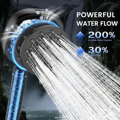 Filtered Shower Head with Handheld, High Pressure 8-mode Shower with Filter | Remove Chlorine for Hard Water, Reduce Dry Itchy Skin, Anti-clog Nozzles, Built with Power Wash, Extra Holder & Hose