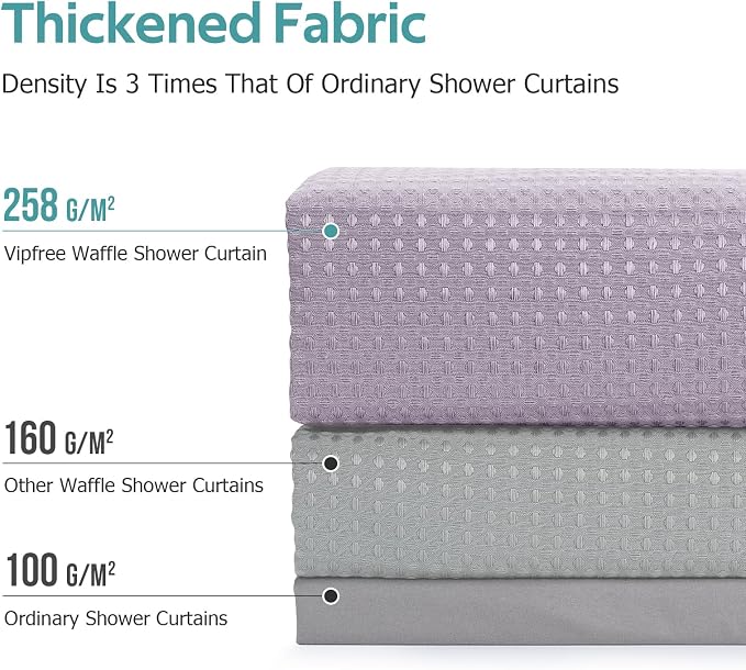 3 in 1 Shower Curtain Set, Waffle Shower Curtain and Liner Set with 12 Double Sided Shower Curtain Hooks, 258GSM Luxury Weighted Cloth Shower Curtains for Bathroom, 72 W x 72 H, Lavender