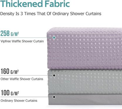 3 in 1 Shower Curtain Set, Waffle Shower Curtain and Liner Set with 12 Double Sided Shower Curtain Hooks, 258GSM Luxury Weighted Cloth Shower Curtains for Bathroom, 72 W x 72 H, Lavender