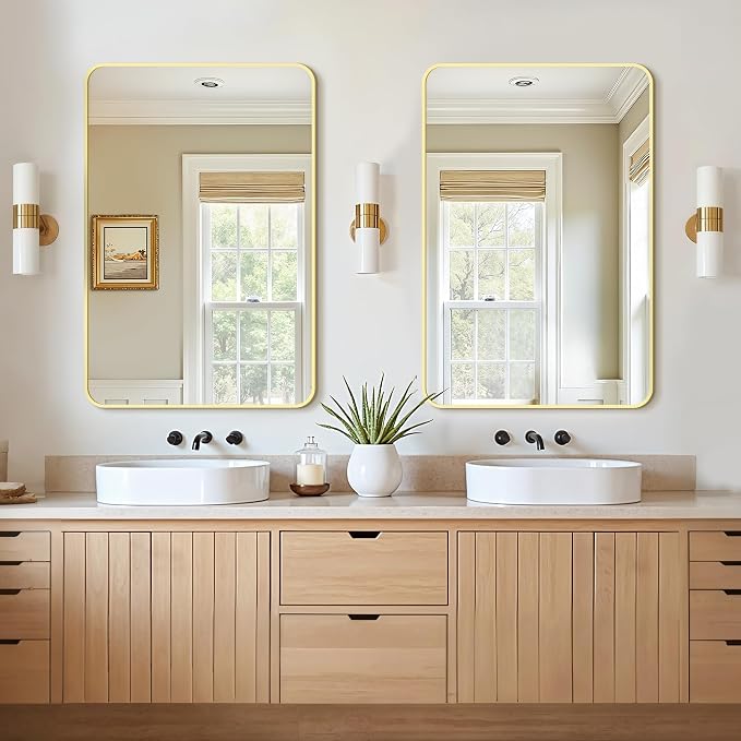 Vanity Gold Bathroom Mirror for Over Sink, 2 Pack 36”x24” | HD Tempered Glass, Anti-Rust Frame, Vertical or Horizontal, Wall Mirrors for Bathroom Sink, Living Room, Entryway, Bedroom