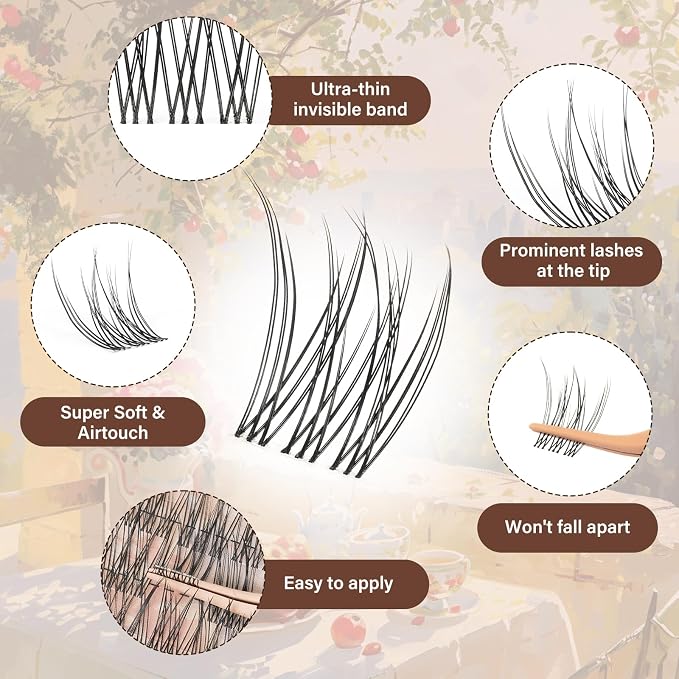 JMS&JMS Natural Lash Clusters Invisible Band Wispy Lashes for Beginner | Natural Spiky Individual Cluster Eyelashes, Thin Band DIY Lash Extensions, Matte Black Reusable Manga Lashes for Daily Makeup