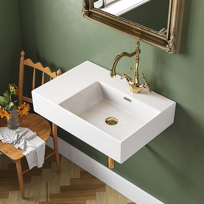 DeerValley 23x16 Inch Wall Mount Bathroom Sink, White Ceramic Rectangular Wall Hung Sink with Right Side Faucet Hole, DV-1WS0126R