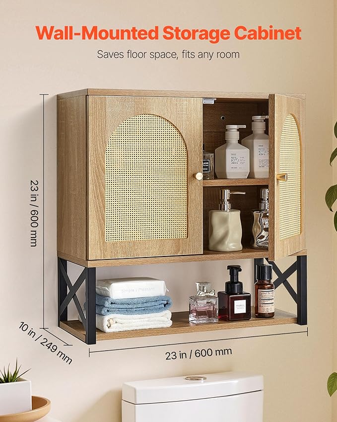VEVOR Bathroom Wall Cabinet, 23" W x 24" H with 2 Doors and Adjustable Shelf, Over The Toilet Storage Medicine Cabinet Wall Mounted, Hanging Organizer with Shelves & Open Partition