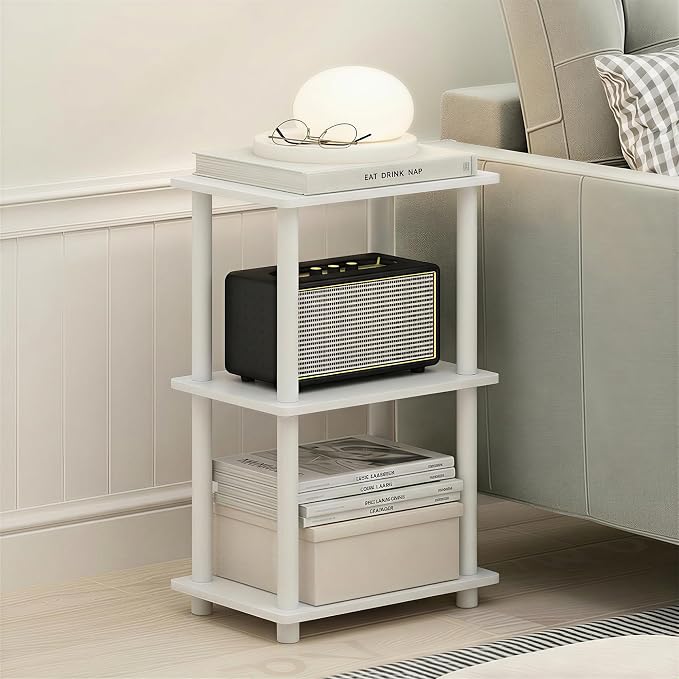 Furinno Turn-N-Tube Storage Shelves, 3-Tier Open Frame Book Shelf, Standing Corner Shelf, Toolless Assembly, Open Shelves, for Organization and Storage, Living Room, Garage, Home Office, White