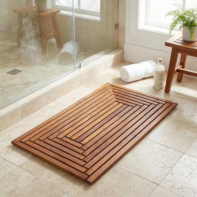 Giza Shower, Spa, Door Mat in Solid Teak Wood, 36" x 20"