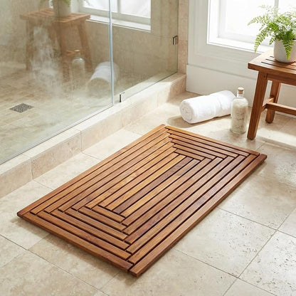 Giza Shower, Spa, Door Mat in Solid Teak Wood, 36" x 20"