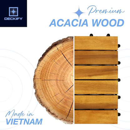 Acacia Interlocking Deck Tiles Outdoor Waterproof, Golden Teak Striped | Natural Acacia Wood, Raised Base Drainage, Non-Slip Grip, 490 lb Capacity, Oil-Rubbed Finish,Easy Clean,Tool-Free