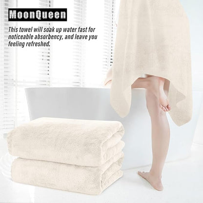 MOONQUEEN 6 Pack Premium Bath Towel Set - Quick Drying - Microfiber Coral Velvet Highly Absorbent Towels - Multipurpose Use as Bath Fitness, Bathroom, Shower, Sports, Yoga Towel (Cream)
