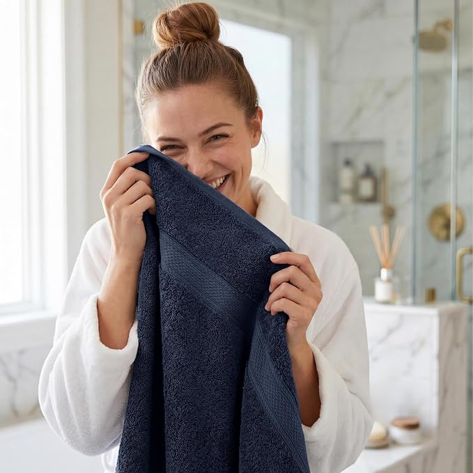 Superior Egyptian Cotton Plush & Absorbent, Bath Towel Set of 4, Navy Blue | Quick Dry, Soft Luxury Towel Set, Bath Essentials for Bathroom, Guest Bath, Spa, 4 Piece Bath, Madeline Towels