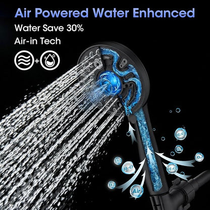 Shower Head with Handheld, High Pressure 10 Spray Modes, Matte Black | Built-in Pause Function, Power Wash Mode, Anti-Clog Nozzles, 71 Inch Stainless Steel Hose, Adjustable Overhead Bracket