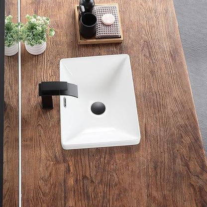 Bathroom Vessel Sink 16.7" X 12.6" Semi Recessed Bathroom Sink Rectangular Drop In Bathroom Sinks with Overflow White Ceramic Vessel Sinks for Bathroom Modern Above Counter Basin Vanity Sink