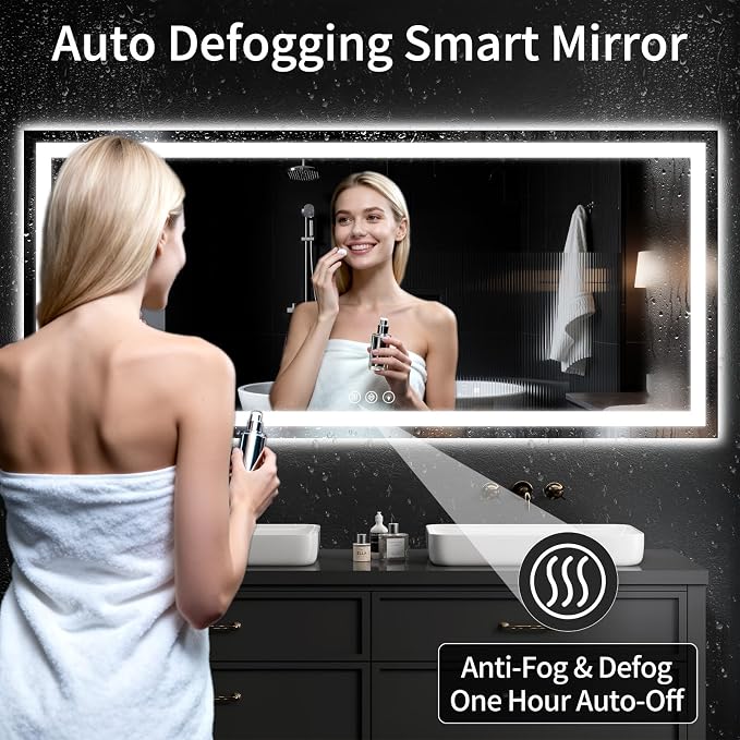LED Bathroom Mirrors 32"x72" Bathroom Mirror with Lights for Wall, Backlit + Front Lit, 3 Colors, Anti-Fog, Dimmable Brightness for Vanity,Bathroom, Entryway, Living Room