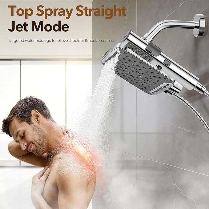 JDO High Pressure Rain Shower Head with Handheld Spray Chrome Polished | 7 Modes Dual Shower Head, 10-inch Rainfall Showerheads Combo, Detachable Hand Held Shower Wand, Power Jets, 71" Shower Hose