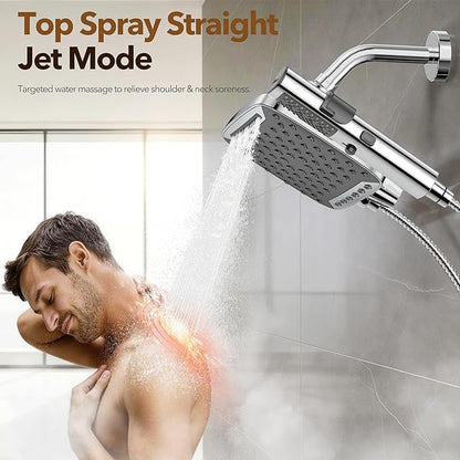 JDO High Pressure Rain Shower Head with Handheld Spray Chrome Polished | 7 Modes Dual Shower Head, 10-inch Rainfall Showerheads Combo, Detachable Hand Held Shower Wand, Power Jets, 71" Shower Hose