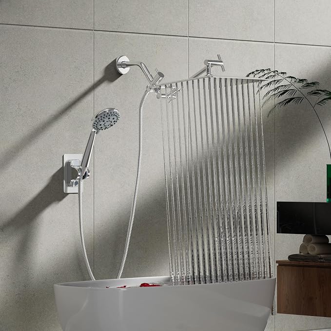 Shower Head, 8'' Rain Shower Head with Handheld Spray, High Pressure Rainfall Showerhead Combo with Adjustable Shower Extension Arm 5 Modes Handheld Shower Heads Detachable Dual Shower, Chrome