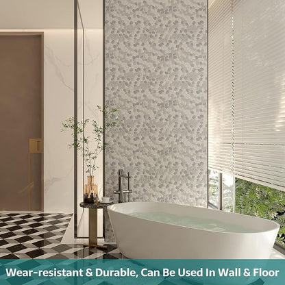 Pebble Tile, Grey with White Pebble Tiles for Shower Floor Kitchen Backsplash Bathroom Wall and Floor Tile, 5 Sheets