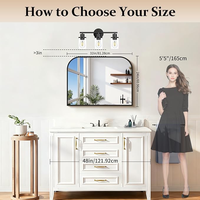 COFENY Bathroom Mirror, 32x24 inch Black Rectangle Wall Mounted Mirror with Thin Frame, Bathroom Vanity Mirrors for Over Sink, Entryway, Living Room, Bedroom