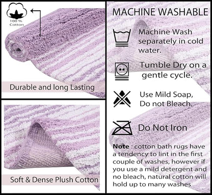 Home Weavers 100% Cotton Gradiation Collection Bathroom Décor | Washable Rug | Bathroom Mat | Kitchen Mat | Bathroom Rug Set | Bath Mat Set | Bath Floor Mat Non Slip, 5 Piece Set with Contour, Purple