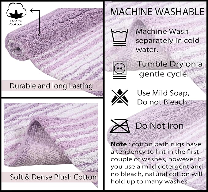 Home Weavers 100% Cotton Gradiation Collection Bathroom Décor | Washable Rug | Bathroom Mat | Kitchen Mat | Bathroom Rug Set | Bath Mat Set | Bath Floor Mat Non Slip, 4 Piece Set with Runner, Purple