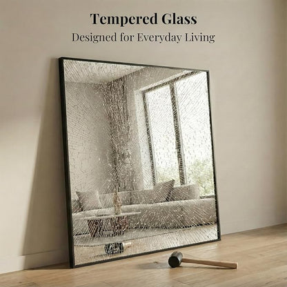 36"x36" Matte Black Framed Square Bathroom Vanity Wall Mirror | Accent Wall Mirror, Square Geometric Look, Slim Metal Frame, Living Room or Entryway, Keyhole Mount, Tempered Glass