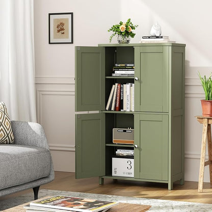 Shintenchi Bathroom Storage Cabinet with Doors and Shelves, Floor Cabinets for Washroom Furniture, Laundry Room, Organization with Adjustable Shelf, Green