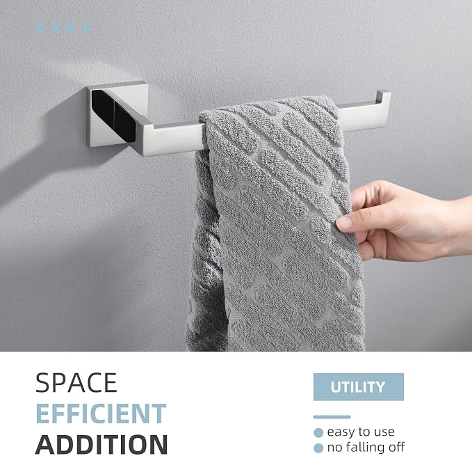 Angle Simple Towel Holder for Bathroom, Hand Towel Bar, Polished Chrome | Rustproof SUS304 Stainless Steel, Open Arm Hanger with Clean Modern Style, Use for Kitchen Shower Vanity Sink, Screw Mount