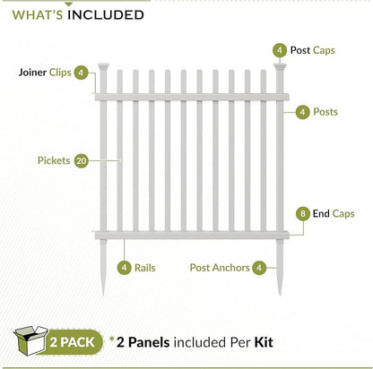 Zippity Burbank Picket Fence Panels, White Vinyl DIY No Dig Kit | 41inH x 44inW, 2 Panels, Temporary Barrier for Backyard, ZP19057