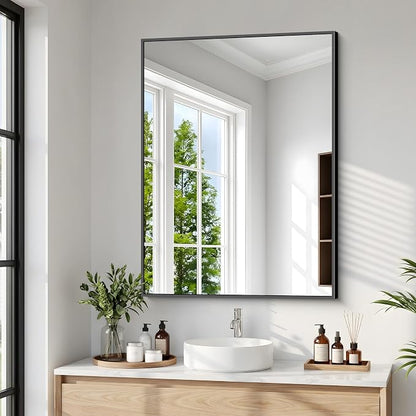 BONEWEI Bathroom Mirror,24x30 inch Wall Mirror for Bathroom Wall Mounted Black Rectangle Square Corner Mirrors,Black Bathroom Mirror for Living Room,Farmhouse,Bedroom Entryway,Horizontal/Vertical