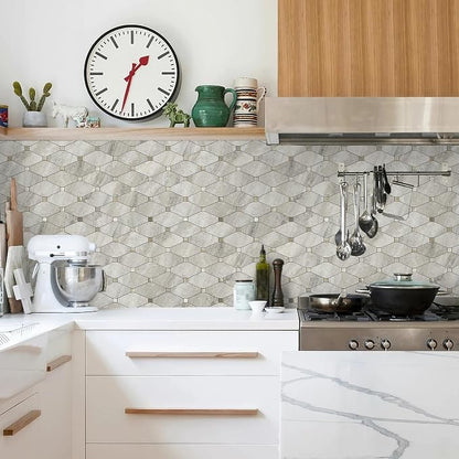 STICKGOO 10 Sheets Peel and Stick Backsplash, Beige | Stick on Mosaic Tiles, Matte PVC Mixed Metal Gold, Self Adhesive Tiles for Kitchen, Fireplace, RV