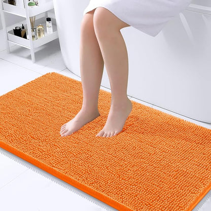 OLANLY Bathroom Runner Rugs 44x24, Extra Soft Absorbent Chenille Bath Rugs | Orange, Quick-Drying Rubber Backing, Washable Long Bath Mat for Bathroom Floor, Tub and Shower, Home Decor Accessories