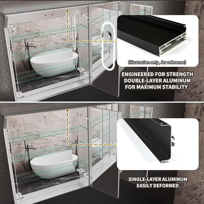 Smart LED Medicine Cabinet with Mirror, 48W×36H Inch Bathroom Storage Medicine Cabinet, 3 Color Stepless Dimming & Anti-Fog, 5X Magnifier, Night Light, 3 Doors, DTC Soft-Close Hinges